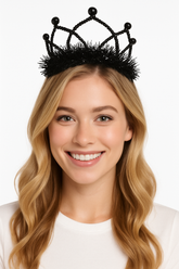 Black Tinsel Trim Tiara Headband